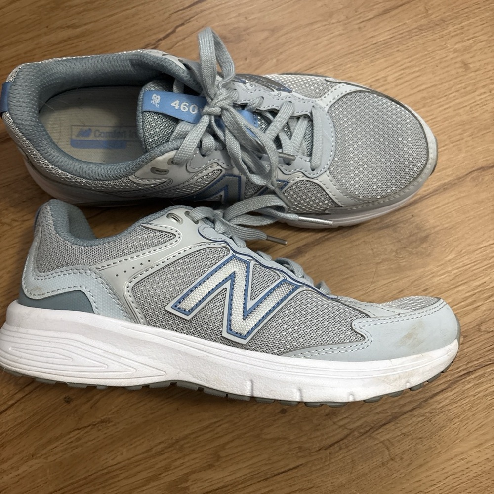 New Balance Light Gray and Blue Athletic Sneakers